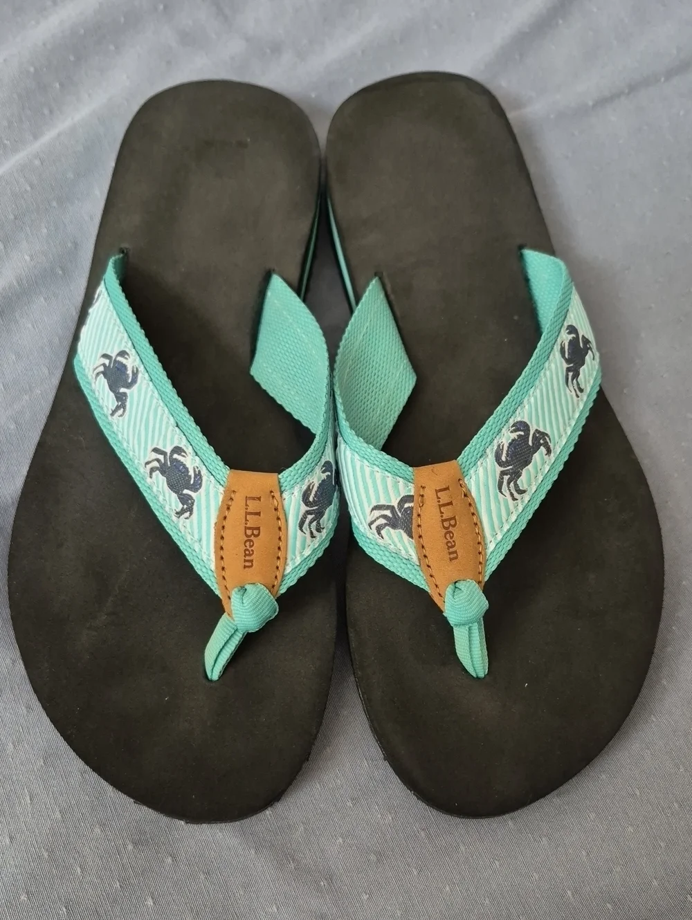 L.L. Bean Original Maine Isle Flip Flops Crab Motif Womens 9M Casual Sandal